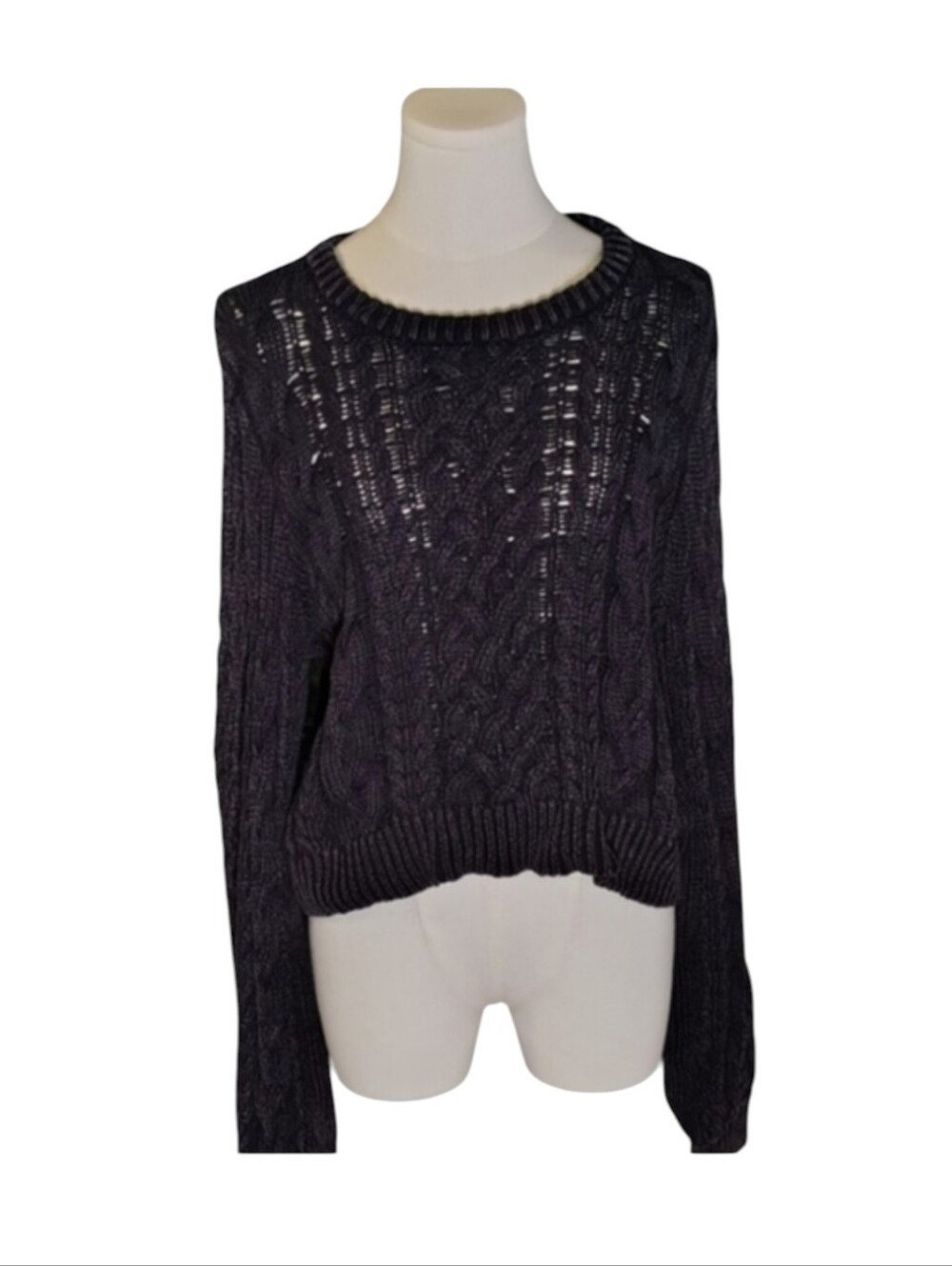 Arizona Jeans Co. Vintage Scoop Neck Deep Gray Cable Knit Sweater Size Large